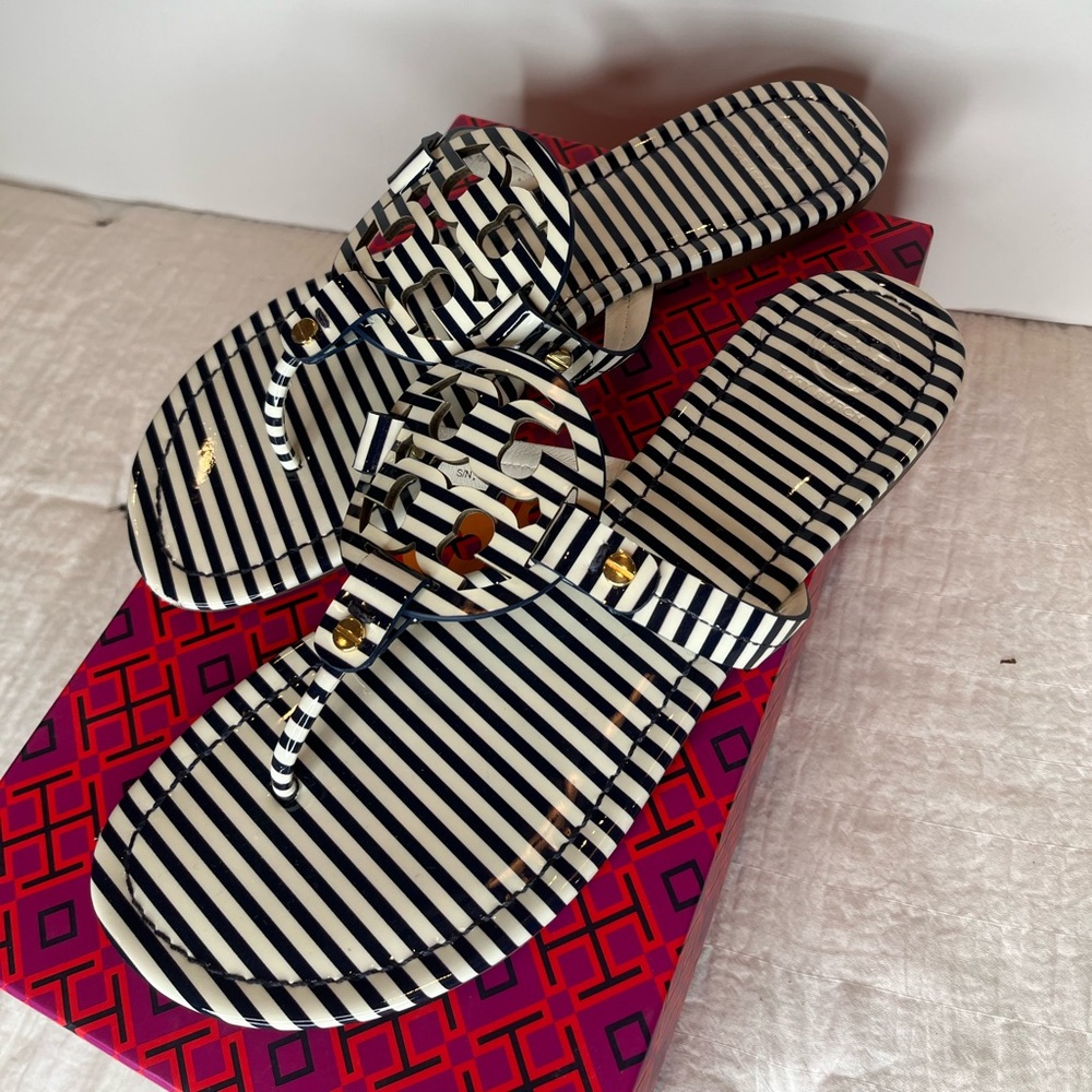 Tory Burch Miller Sandal Navy Striped size 10